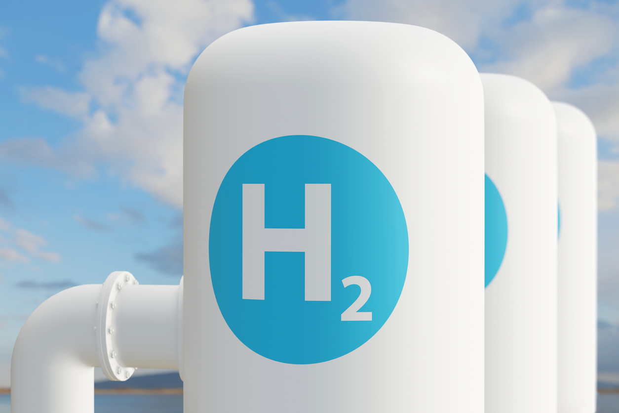 Hydrogen gas fuel storage tank. Renewable energy storage unit  - 3d rendering